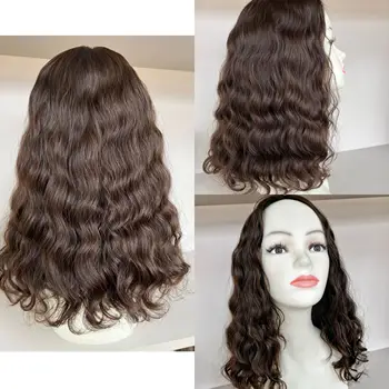 Europos mergelės žmogaus plaukų šilko viršus Tsingtaowigs Garbanotas košerinis perukas moterims