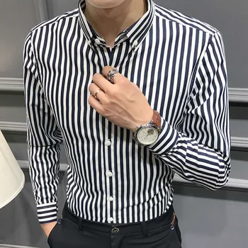 Fashion Lapel Button Loose Korean Striped Shirts Vyriški drabužiai 2023 Autumn New Oversized Casual Tops ilgų rankovių visų rungtynių marškinėliai