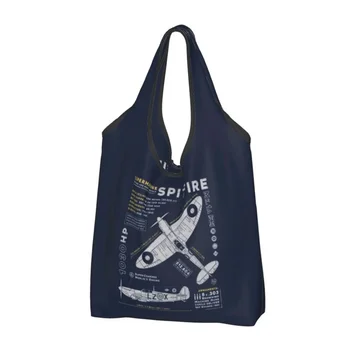 Fashion Printing Supermarine Spitfire Shopping Tote Bag Portable Shopper Shoulder Fighter Pilot Aircraft Lėktuvo rankinė