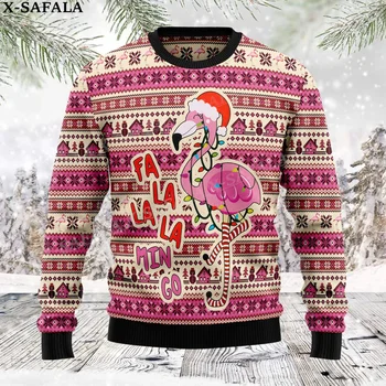 Funny Fink Flamingo Kalėdiniai megztiniai Juokingi Helovino kalėdinių dovanų džemperiai Tops Poros vakarėlis Unisex Casual-2