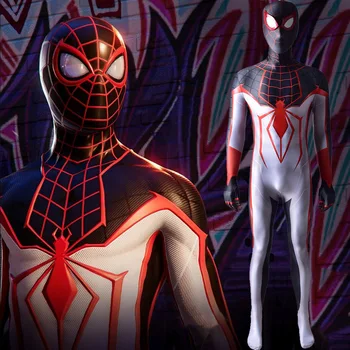 Game PS5 TRACK Spiderman Cosplay Miles Morales kostiumas Superherojus Zentai kombinezonas Smėlinukas Helovino kostiumas Disfrace Adult/kid