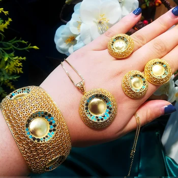 GODKI Nauji Charms 3PC apyrankės žiedų auskarų rinkinys moterims Vestuvių vestuvinis cirkonas Dubajus VAKARĖLIO VESTUVIŲ papuošalai BOHO 2021