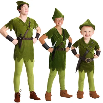 Helovino vaikų dienos suaugusiųjų vaikų scenos spektaklis Klasikinis prabangus Peterio Pano kostiumas