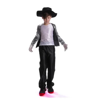 Hip Hop kostiumų komplektas vaikams Hipių diskoteka MJ apranga Šokių žvaigždės blizgučių švarkas su kepurės blizgučių pirštinėmis