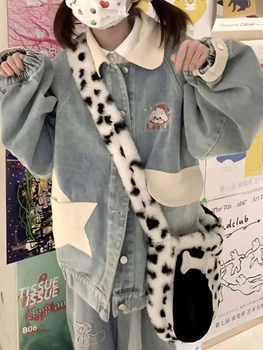 HOUZHOU Preppy Style Kawaii Streetwear Džinsinis švarkas Moterys Japoniško stiliaus mielas šuniukas Siuvinėjimas Palaidi paltai Minkštas Grilis 2023 Y2K