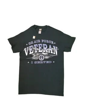 JAV karinių oro pajėgų veteranų suaugusių vyrų juodi priekinio logotipo marškinėliai trumpomis rankovėmis