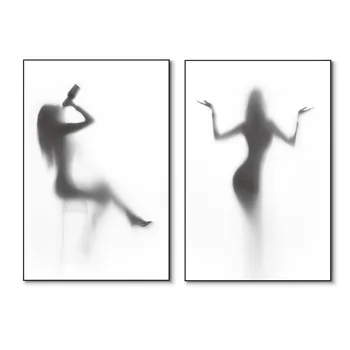 Juoda balta seksualios moterys Šešėlių drobė Tapyba Abstraktus nuogas kūnas Meno plakatas Atspaudai Figūrinis sienos paveikslėlis kambario namų dekorui