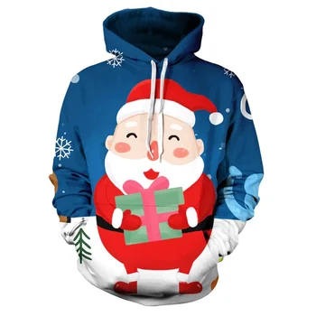 Juokinga 3D kalėdinė dovana Sniego senis Kalėdų senelio spausdinimas Naujas džemperiai su gobtuvais ir džemperiai Vaikas Mieli megztiniai Moterys Harajuku drabužių viršus