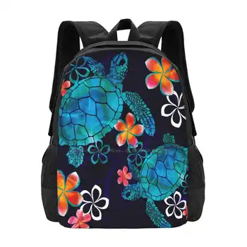 Jūros vėžlys su gėlėmis Mokyklinis krepšys Didelės talpos kuprinė nešiojamas kompiuteris Havajų jūros gyvūnų gėlės Gėlių akvarelė Mėlyna Žalia Rožinė