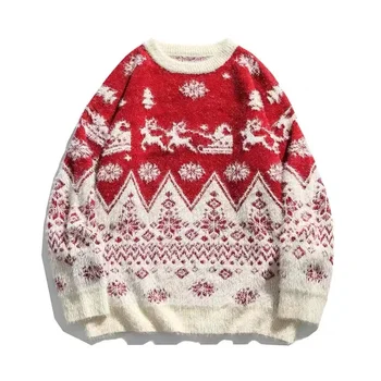 Kalėdinis megztinis Moteriškas laisvas Y2K švarkas Harajuku stiliaus retro megztas megztinis striukė rudens/žiemos stiliaus universalus megztinis