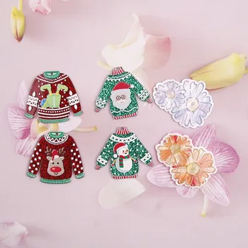 Kalėdinis stilius 50vnt/lotas spalvotas raštas spausdinti animacinis megztinis/gėlės formos akrilo karoliukai 