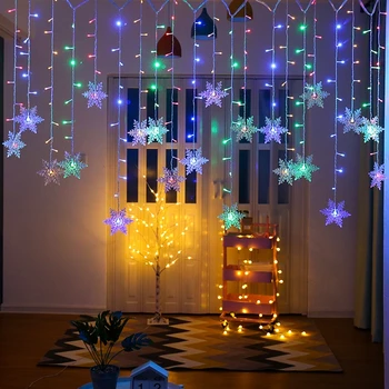 Kalėdinės lemputės Lauko dekoravimas Kabantys LED snaigės žibintai Užuolaidų styginių žibintai Vakarėlio sodas Karnizo dekoravimas.