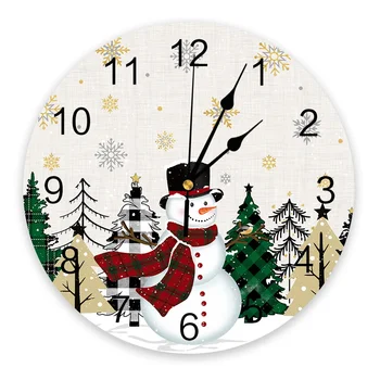 Kalėdų eglutė Sniego senis Snaigė Sieninis laikrodis Dinning Restoranas Kavinės dekoras Apvalūs sieniniai laikrodžiai Tylus namų dekoravimas