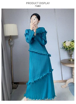 KARŠTAS PARDAVIMAS Miyake sulankstomas naujo stiliaus vientisas o-kaklas Suknelė raukta ilgomis rankovėmis SANDĖLYJE