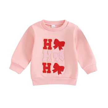 Kids Baby Girl Kalėdinė apranga Rožinis džemperis ilgomis rankovėmis Santa Ho Pullover Top Fall Žieminiai drabužiai