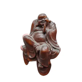 kinų buksmedžio drožyba Amitabha juokiasi Budos statula Figūrėlės sienos namų dekoras dekoratyvinė skulptūra namų dekoras