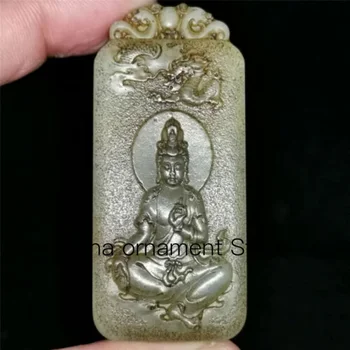 kinų hetian jade Jadeite pakabuko vėrinys rankomis raižyta statula Bodhisattva