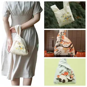 kinų stiliaus mazgo riešo krepšys Nešiojamos personalizuotos dovanos Rankinis krepšys Medvilnės rankenos krepšys Mergina