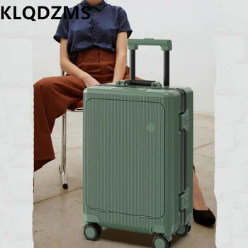 KLQDZMSLuggage kelioninis krepšys ABS + kompiuteris priekyje atidaromas aliuminio rėmo įlaipinimo dėžė USB įkrovimo vežimėlio dėklas 20''22''24 colių lagaminas