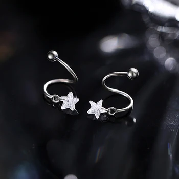 KOFSAC Nauja šauni penkių taškų žvaigždė spyruoklinė užsukama ausų sagtis moterims Paprasti cirkono žvaigždės auskarai 925 svarų sterlingų sidabro papuošalai