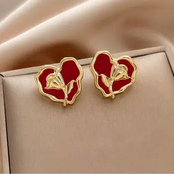 Korėjiečių meilės širdis Tulpės žiedas Smeigės auskarai moterims Prancūziškas netaisyklingas bangų kraštas Persikų širdis Gėlių auskarų temperamentas Papuošalai