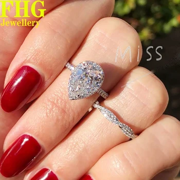 kriaušės forma 1Carat 9K Balto aukso moterų vestuvių sužadėtuvių žiedas DVVS1 Moissanite deimantinis žiedas klasikinis madingas
