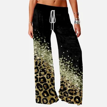 Ladies Casual Pants Hawaiian Holiday Style Holiday Travel Leopard Print Color Contrast Ladies Loose Wide Legs Pants