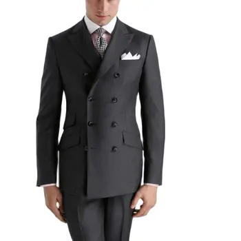 Lansboter tamsiai pilki vyriški kostiumai Vestuviniai smokingai Peaked Lapel Double Breasted For Groom Slim 2Pcs Fit Fashion Jacket Kelnės