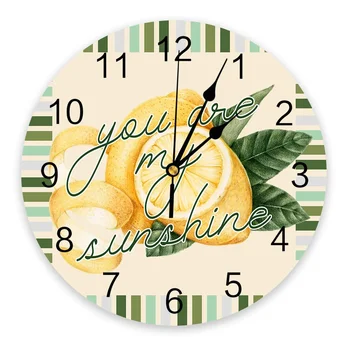 Lemon Summer Text Stripes Sieninis laikrodis šiuolaikiniam namų dekoravimui Paauglių kambarys Svetainė Adata pakabinamas laikrodis Laikrodis