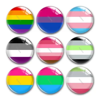 LGBT vaivorykštės spalvos apvalus foto stiklas kabošono demonstracinė plokščia nugarėlė 