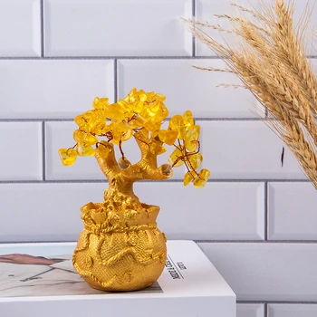Lucky Tree Wealth Yellow Crystal Tree Natural Lucky Tree Money Tree Ornaments Bonsai Style Wealth Luck Feng Shui Papuošalai