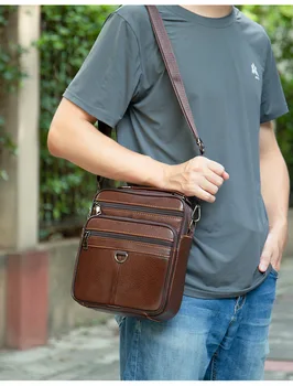 Luufan natūralios odos vyrų pečių krepšys Vintage Soft Cowhide Skin Zipper Pocket Flip Messenger Bag Man Daily Handbag Travel Bag