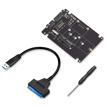 M.2 NGFF arba MSATA į SATA 3.0 adapteris USB 3.0 į 2.5 SATA kietasis diskas 2 In 1 keitiklio skaitytuvo kortelė su kabeliu PC nešiojamam kompiuteriui