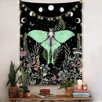 Macrame sienų dekoro gobelenas Laumžirgis Gėlių mėnulis Kawaii Asthetic Room Dekoras namų miegamojo bendrabučio fonui Gobelenas Tapiz