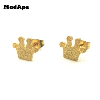 MadApe Fashion Crown Stud auskarai Aukso spalvos Nerūdijančio plieno moteriški auskarai Paprasti madingi karūnos auskarai moterims Papuošalai