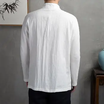 marškiniai ilgomis rankovėmis Tradicinio kinų stiliaus vyriški mandarinų apykaklės marškiniai ilgomis rankovėmis kišenės disko mygtukas Kung Fu Tai Chi