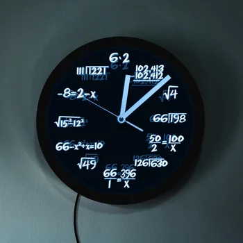 Math Formula Pop lygtis Šviečiantis LED neono efektas Sieninis laikrodis Matematinis sieninis laikrodis su LED apšvietimu Matematikos mylėtojui