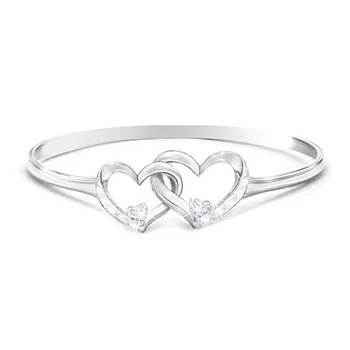 Meilės dovana Moteriški žiedai Paprastas sidabro spalvos dvigubas širdies piršto žiedas su akmens cirkonu Moterų mados papuošalai didmeninė prekyba KCR079