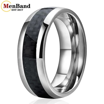 MenBand Jewelry Classic 6MM 8MM Volframo karbido vestuvinės juostos žiedai Juodas anglies pluoštas Inkrustuotas kupolo poliravimas Comfort Fit