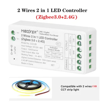 MIBOXER (ZigBee 3.0+2.4G) 2 laidai 2 in 1 CCT/DIM LED juostų valdiklis palaiko vienos spalvos dvigubą baltą 2 išvesties režimus