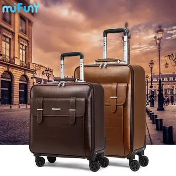 Mifuny Men Business Travel Lagaminas PVC odinė dėžė Didelio dydžio bagažas Riedantis bagažas Vežimėlio krepšys Universalus ratų įlaipinimo dėklas