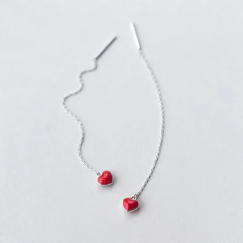 MloveAcc Nauja mada 100% 925 svarų sterlingų sidabro kabantys auskarai Mieli raudoni širdies lašo auskarai Papuošalai mergaitėms Draugai Dovana