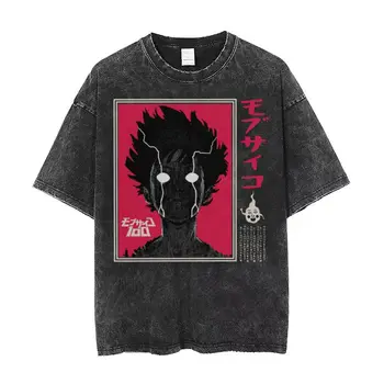 Mob Psycho 100 marškinėliai Hip Hop Washed 100% Cotton Harajuku marškinėliai Anime Manga Vintage for Men Women Tops Streetwear Printed Tee