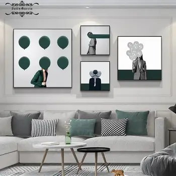 Moderni šiaurietiška drobės tapyba Abstrakti elegantiška mados ponia plakatas Sienos menas Kvadratinis paveikslėlis svetainei Namų paprastumo dekoras