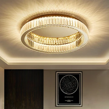 Modernus interjeras svetainė prabangus auksas apvalus krištolas lubų šviesa patalpų namų apšvietimas lubų šviestuvas lubų žiedas blizgus LED šviesa