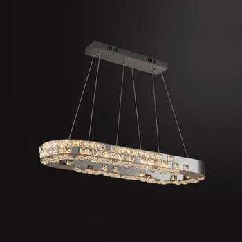 modernus krištolo šviestuvas valgomajam ovalo formos dizaino virtuvės sala kabanti LED kristalinė lempa prabangi namų dekoro šviesa