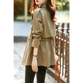 Moterų naujasis 2023 m. ruduo Tekstūruotas tranšėjos paltas Trumpas vėjavaikis Biuro stilius Mažas rudeninis paltas Chaki Moteriškas tranšėjos paltas