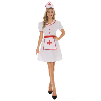 Moterų slaugytojų kostiumai Seksuali suknelė su galvos apdangalo apranga Helovino vakarėlis Cosplay žaidimas Erotiniai apatiniai Uniforma M-XL