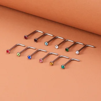 Nauja 12 spalvų L strypo nosies smeigė geometrinė nerūdijančio plieno spalva deimantinis auskarų vėrimas auskarų vėrimas