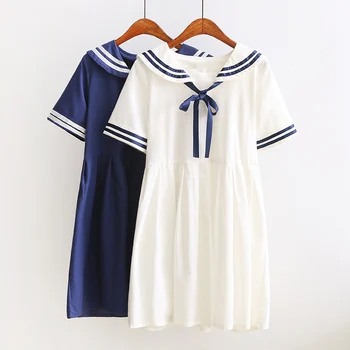 Nauja japoniško preppy stiliaus Lolitos suknelė Cosplay kostiumas Navy Style Sailor Bow Dress Moterys Balta Lolitos suknelė